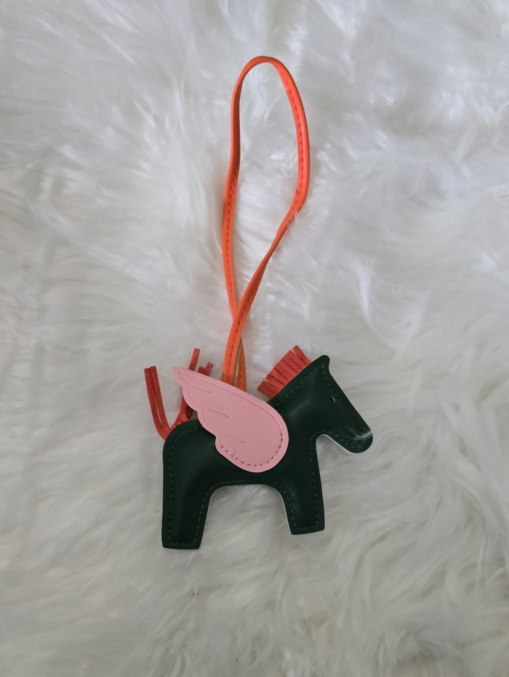 Green Pony Bag Charm with Pink Wing